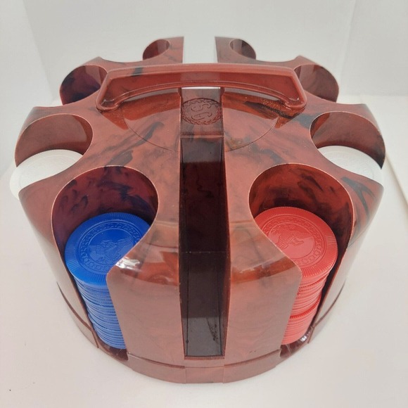 VTG Poker Caddy Bakelite Brown Black Swirled Poker Chip Chips Holder Rotating US - Picture 1 of 13